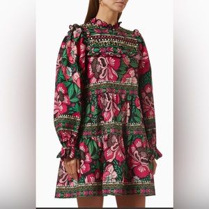 Farm Rio Black Flower Garden Organic Cotton Mini Dress medium